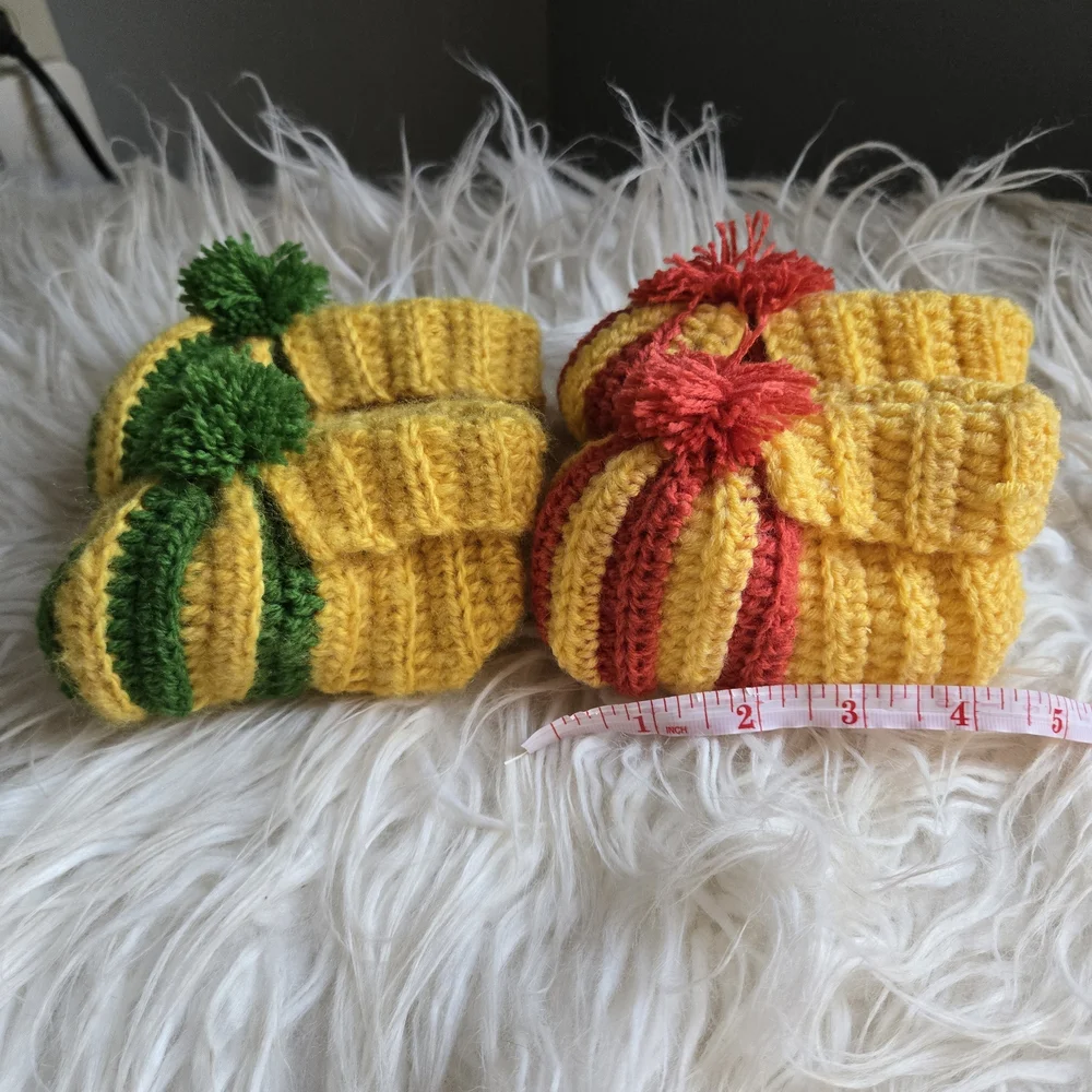 Handmade Yellow Baby Booties with Red and Green Accents
